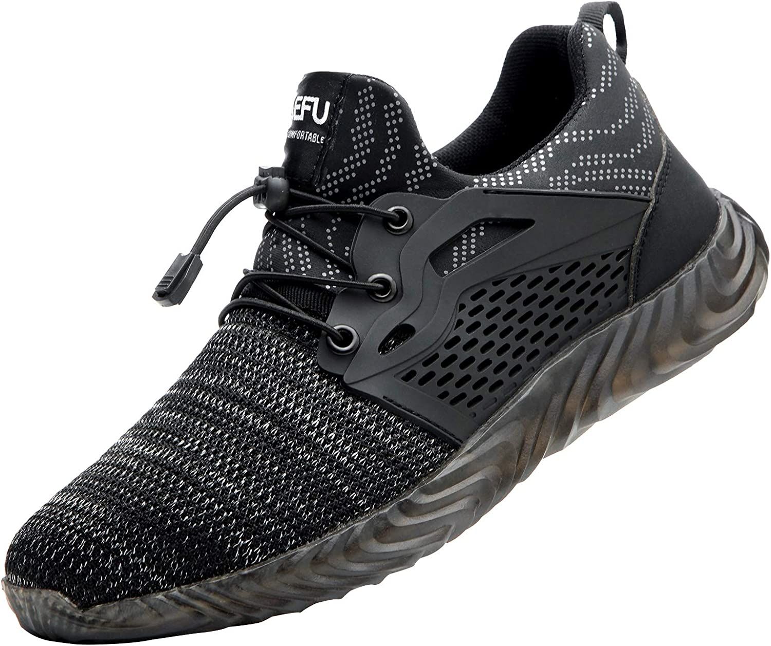 JIEFU Men's Work shoes; Steel Toe Shoes for Work Men; men's sneaker; Lightweight Breathable Comfortable Non Slip Durable Indestructible Construction Shoes