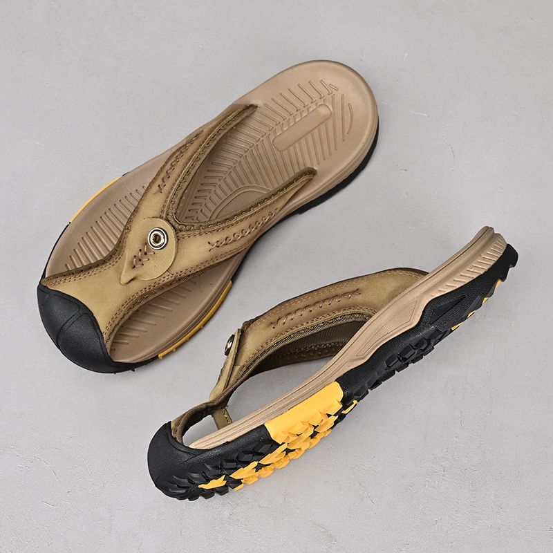 Summer men's new first layer cowhide flip-flops fashion all comfortable men's slippers beach shoes